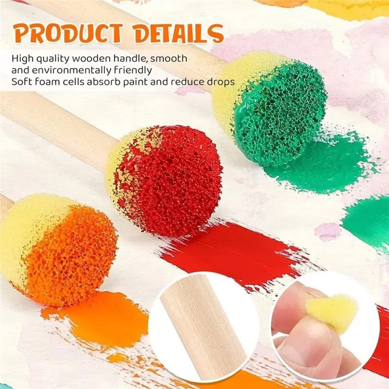 [NEW!】 For Arts And Crafts Round Sponge Foam Brushes 100Pcs, 0.6 Inch Mini-Brushes With Wooden Handles For Painting