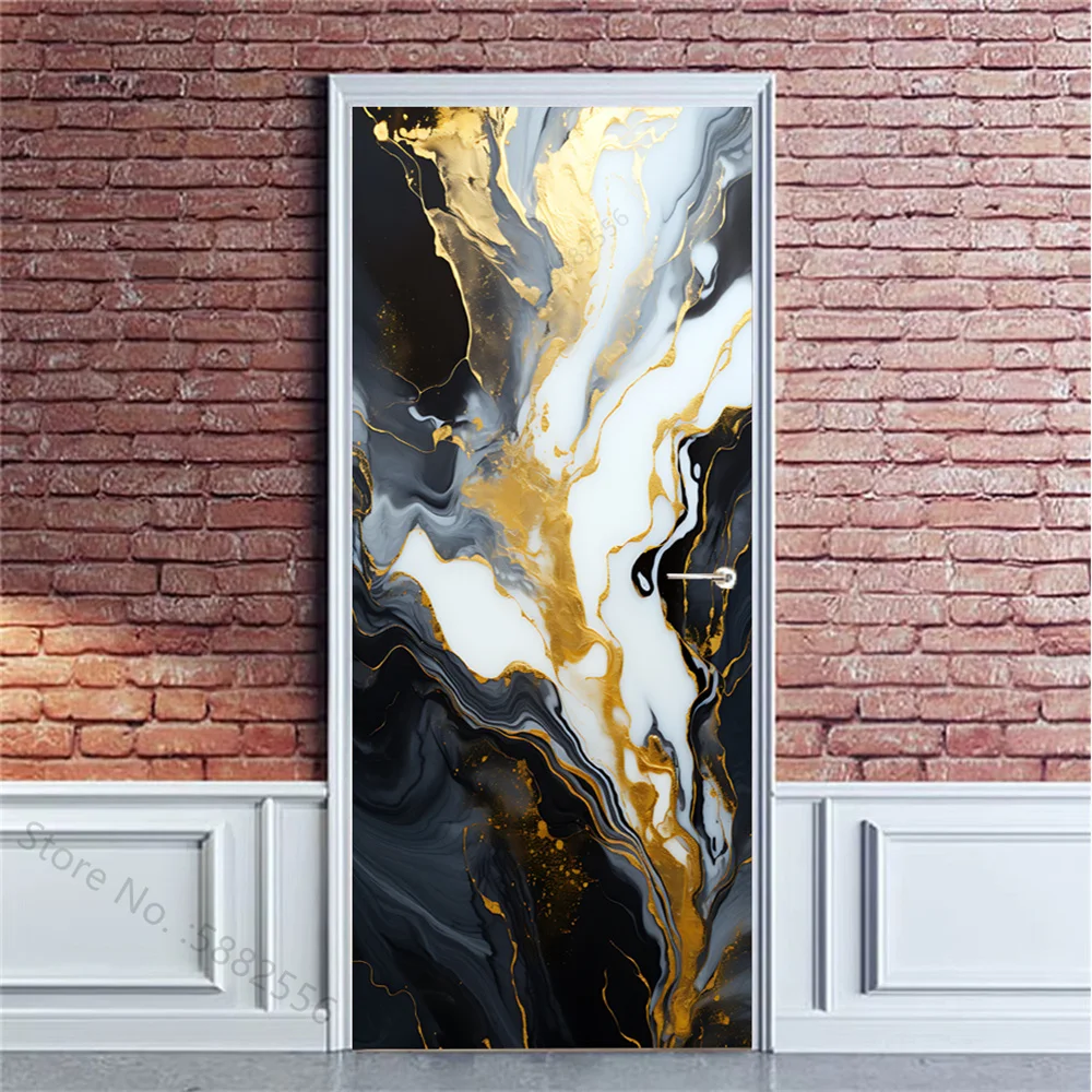 Minimalist Abstract Line Marble Door Sticker Wallpaper Self Adhesive 3D Flowers Art Mural for Whole Door Apartment Home Decor
