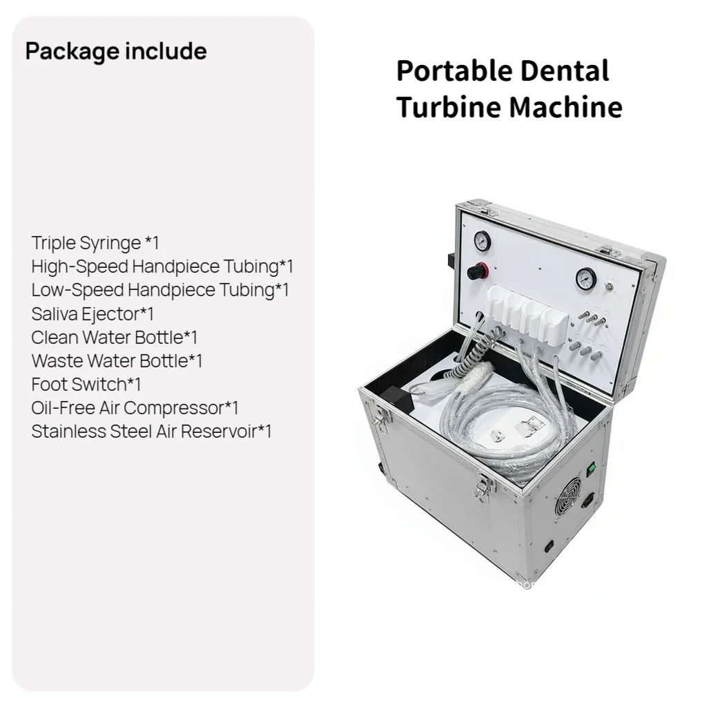 وحدة توربينات الأسنان المحمولة مع ضاغط الهواء - مجموعة تلميع طب الأسنان لمستحضرات التجميل للقشرة وتبييض الأسنان
