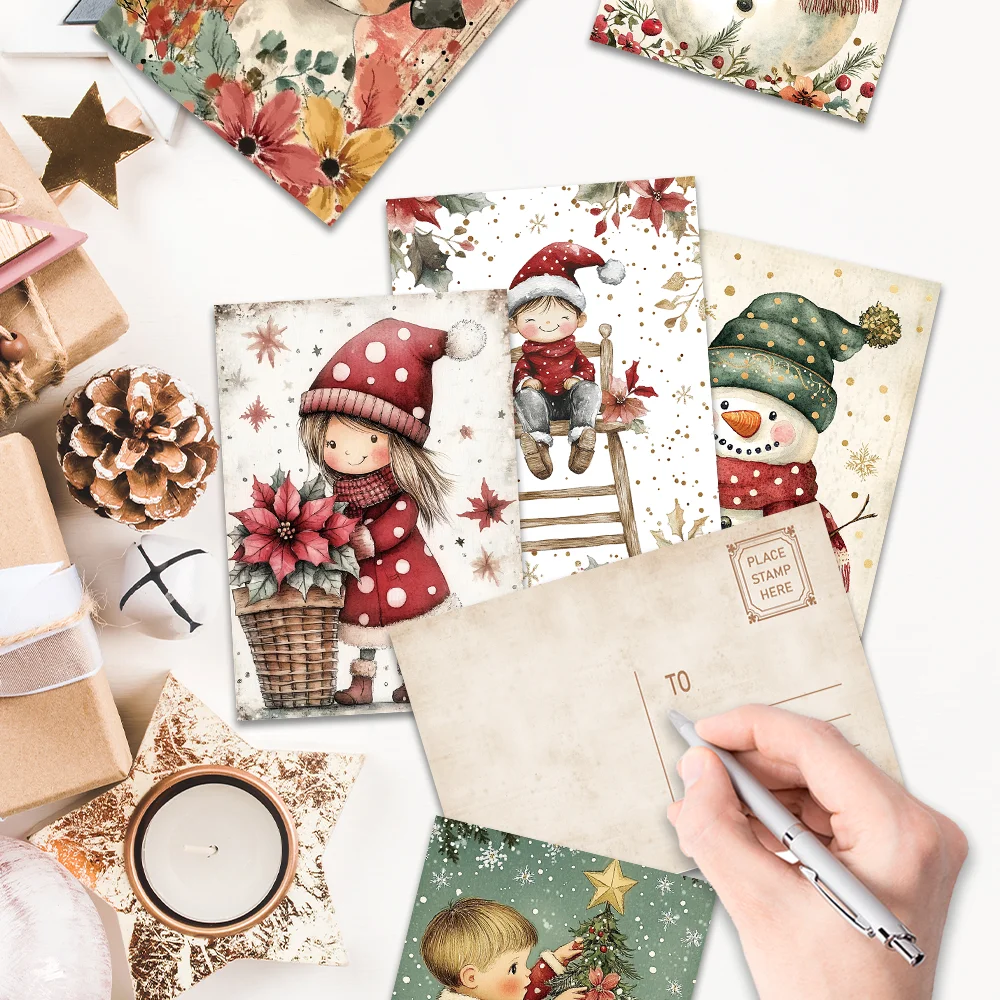 32 Stück süße gepunktete Weihnachts-Papierpostkarten für Mädchen, bezaubernde Illustrationsserie, Weihnachtsthema, Studentengeschenke, Schlafzimmerdekoration – Detail 5