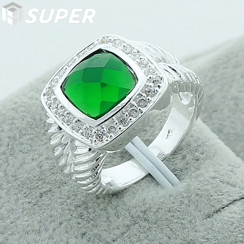 

925 Sterling Silver Green AAAAA Zircon Ring For Woman Man Wedding Engagement Party Fashion Charm Jewelry
