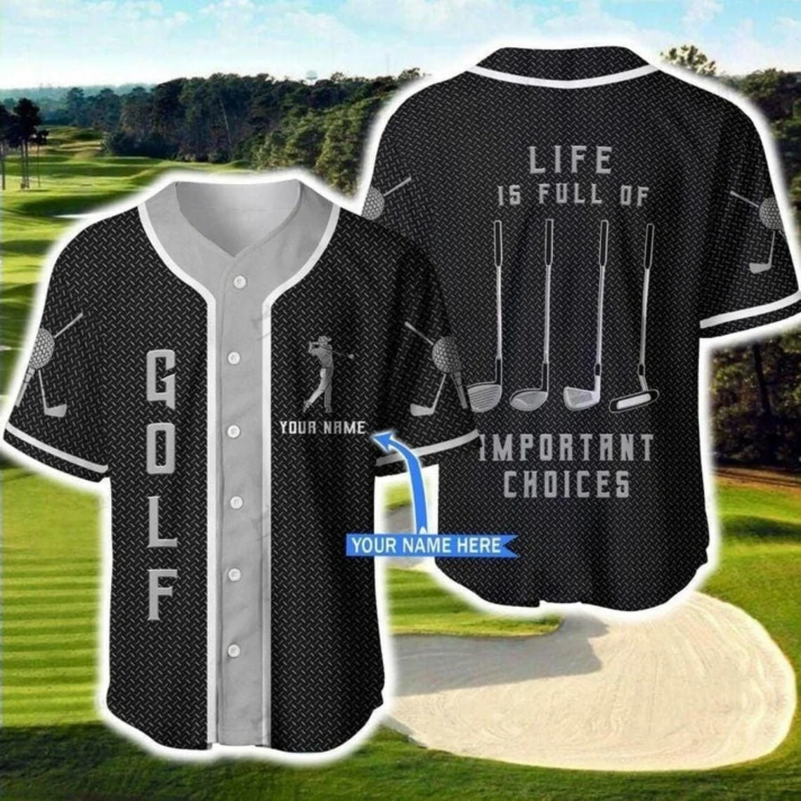 Personalized Golf Baseball Jersey Custom Name Button Up Shirt Funny Golfer Gift