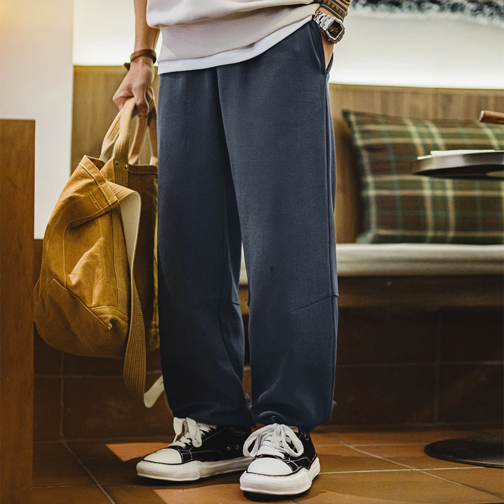 Maden Pantalones de chándal informales de color sólido para hombre, primavera, con cintura elástica, diseño suelto y recto con puños para pantalones deportivos
