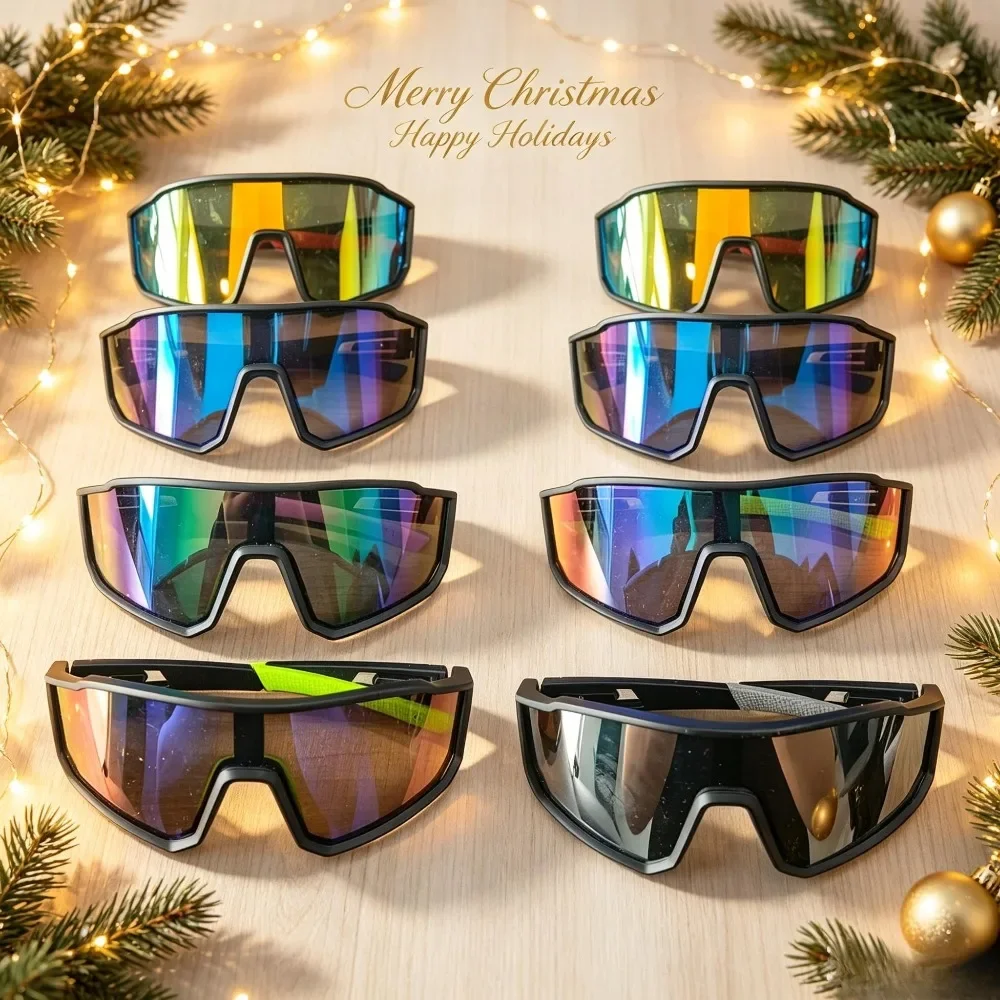 8003 men's and women's sports sunglasses 8-piece set, oversized windproof riding glasses, anti-ultraviolet polarized outdoor sun umbrella, suitable for running, fishing and driving. Recommended Christmas and Halloween gifts, random colors