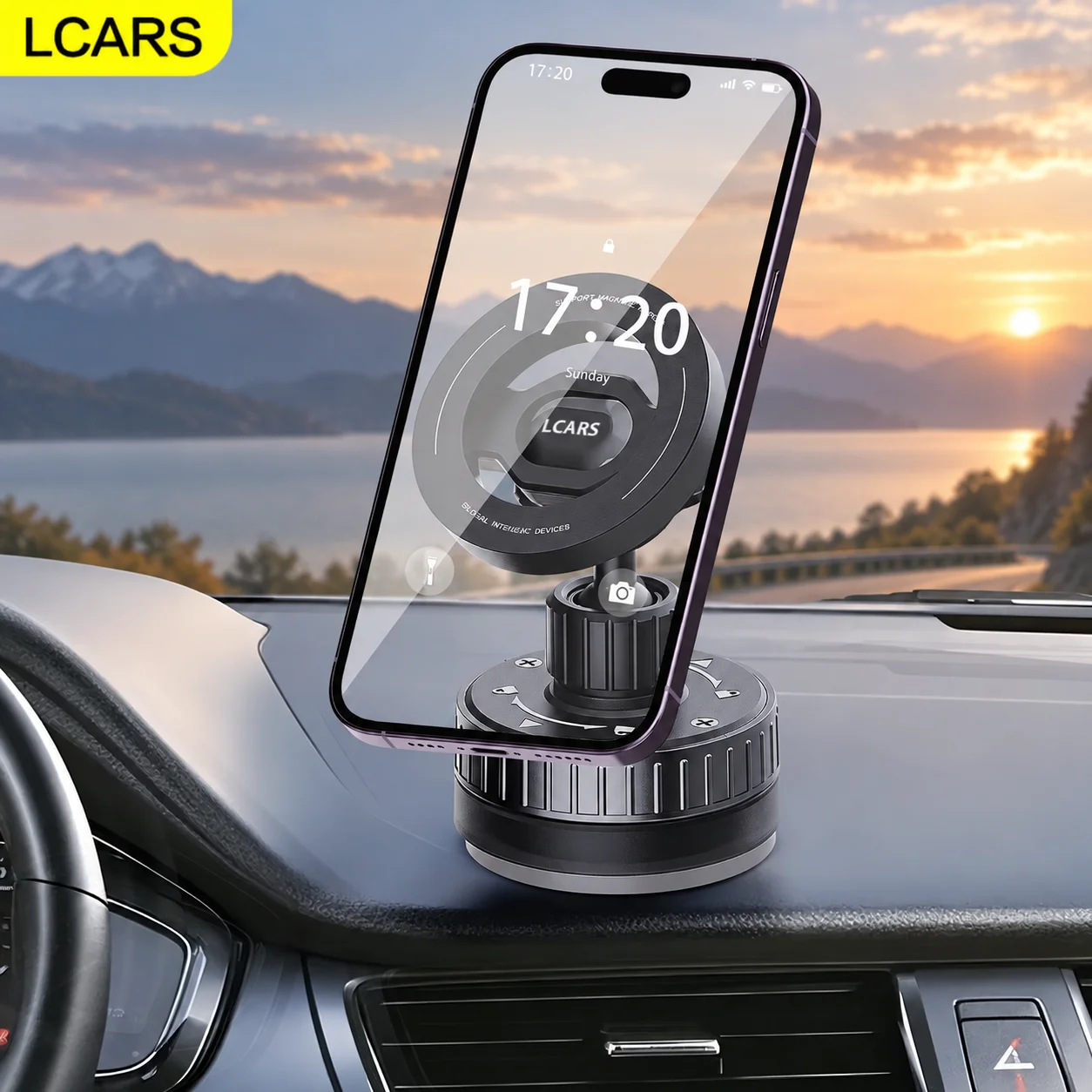 Lcars Universal Magnetic Car Phone Holder, Dashboard Vacuum Suction Cup Base, Gps Navigation Holder, Comes with a Metal Magnetic Ring