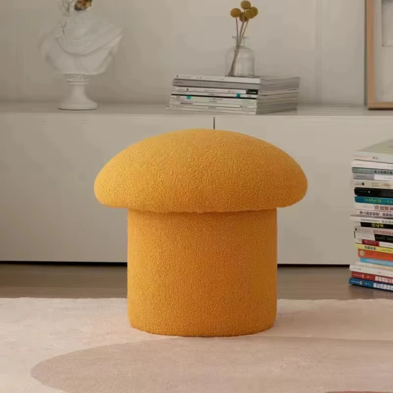 Modern Luxury White Boucle Ottoman Upholstered Hotel Round Ottoman Mushroom Foot Stool for Living Room