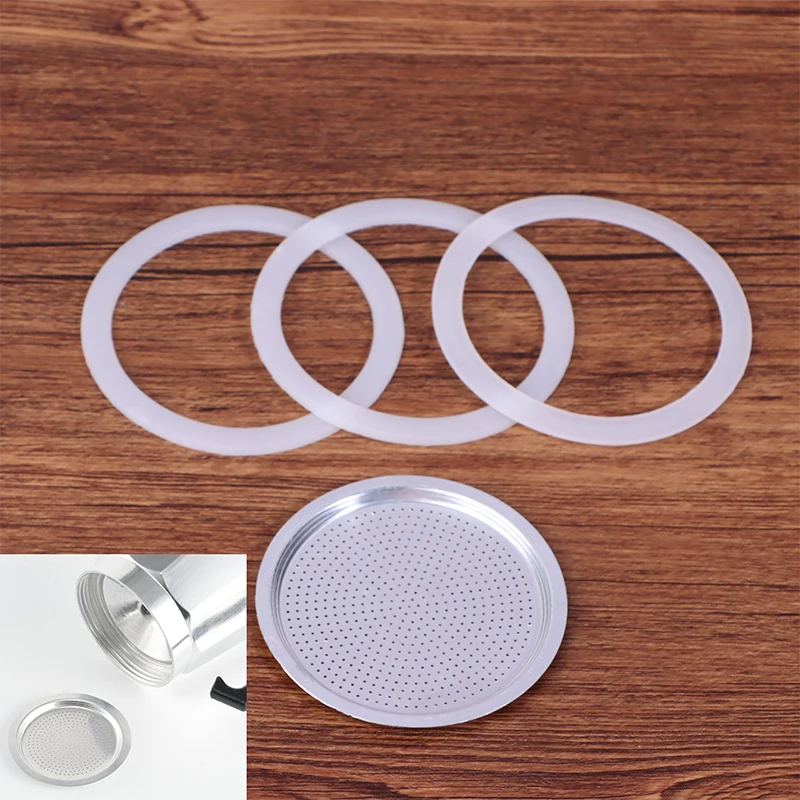 4Pcs/Set Moka Pot Replacement Kit - 3 Silicone Gaskets + Aluminum Filter, Fits 1/2/3/6/9/12 Cup Coffee Makers