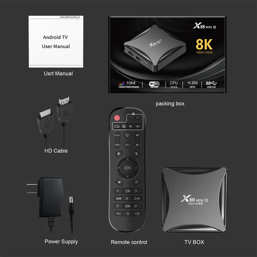 Imagem -06 - Woopker Android 13 tv Caixa X88 Mini 13 Rk3528 8k Ultra hd Smart Tvbox 2gb 16gb Wi-fi Duplo 2.4g 5g 100m Lan 4gb 32gb pk H96 Max