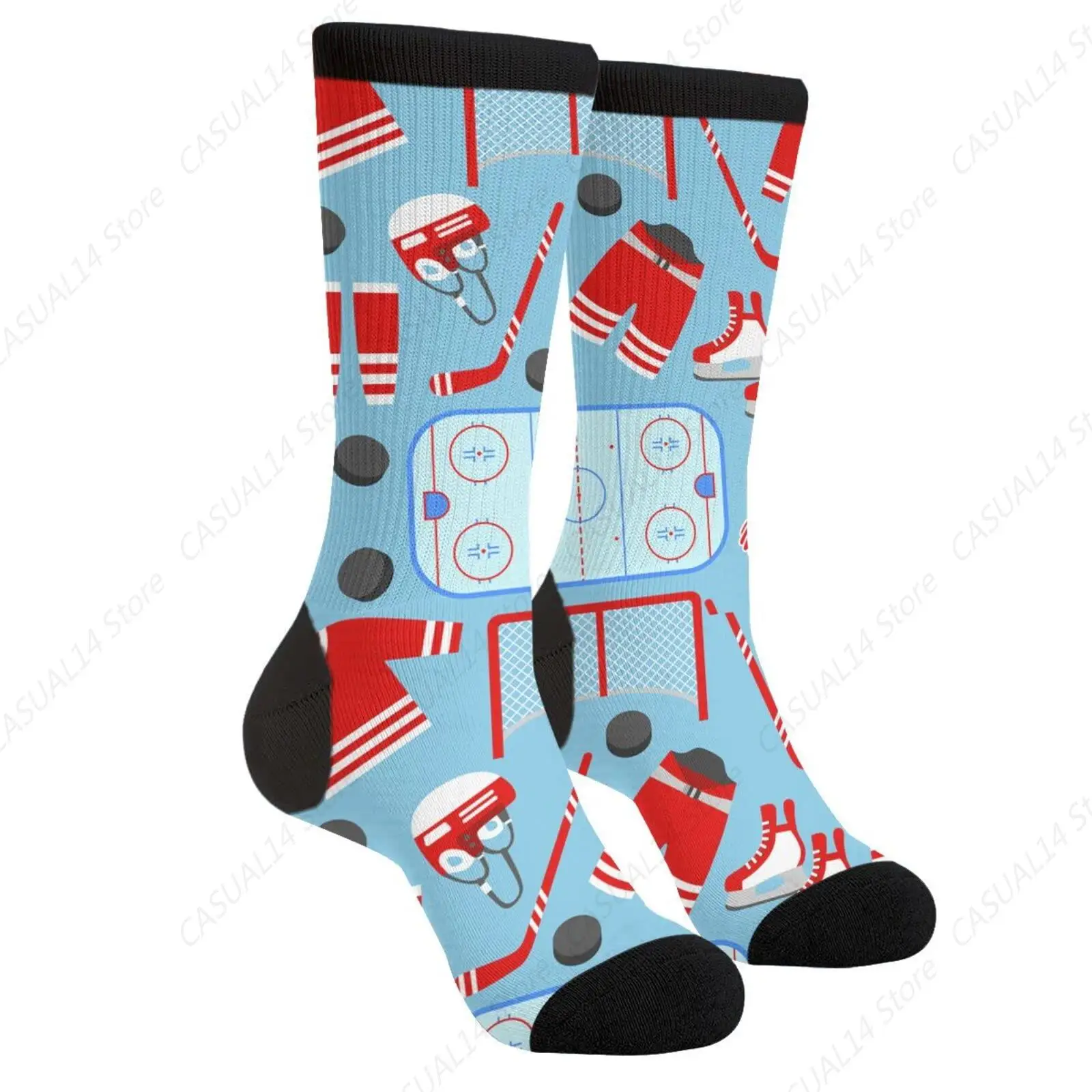 Men'S Novelty Funny Ice Hockey Print Socks Crazy Socks Fashion Casual Socks Print One Size