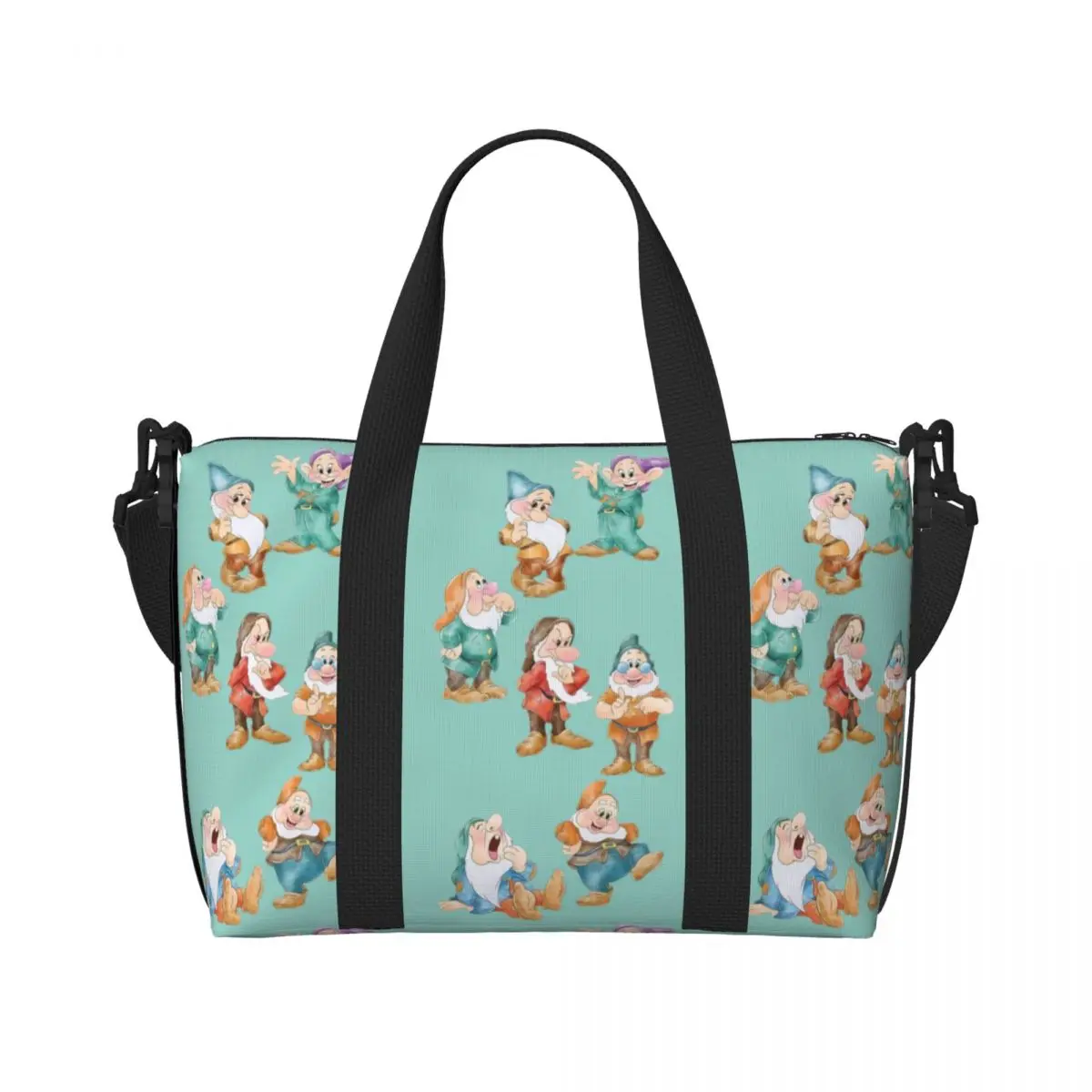 Custom Large Snow White And The Seven Dwarfs Tote Bag for Women Cartoon Shopping Shoulder Gym Beach Travel Bag