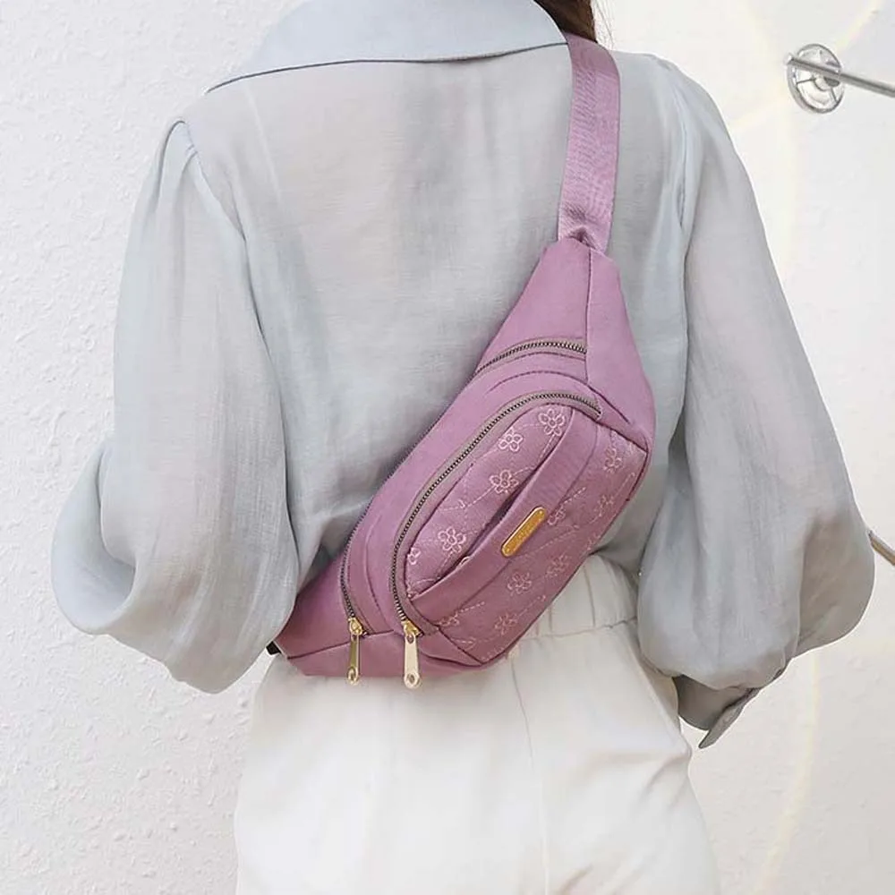 مقاوم للماء المرأة حزمة مراوح سعة كبيرة أكسفورد القماش التطريز بومباغ زهرة نمط متعددة الوظائف الرياضة حقيبة صدر للرجال