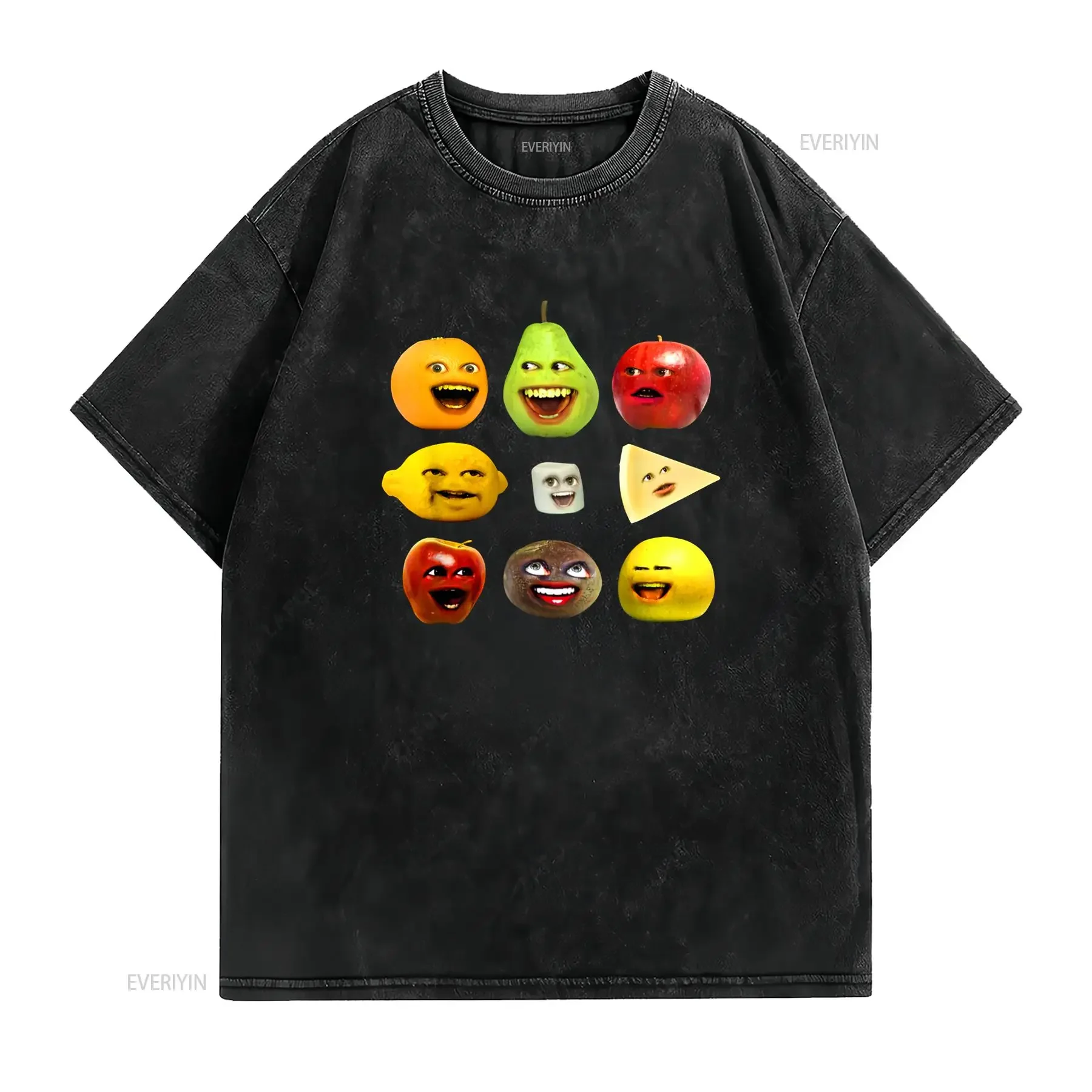 Women s Annoying Orange and Characters T Shirt Black vintage Washed Stylish Casual fashion graphic Slightly