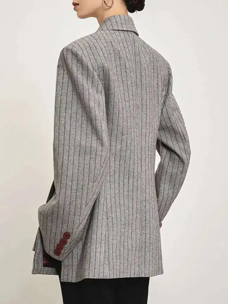 Senior Fashion Stripe Printed Asymmetric Blazers Women's Notched LongSleeve Gathered Waist Jackets 2025 Spring Newest outerwears