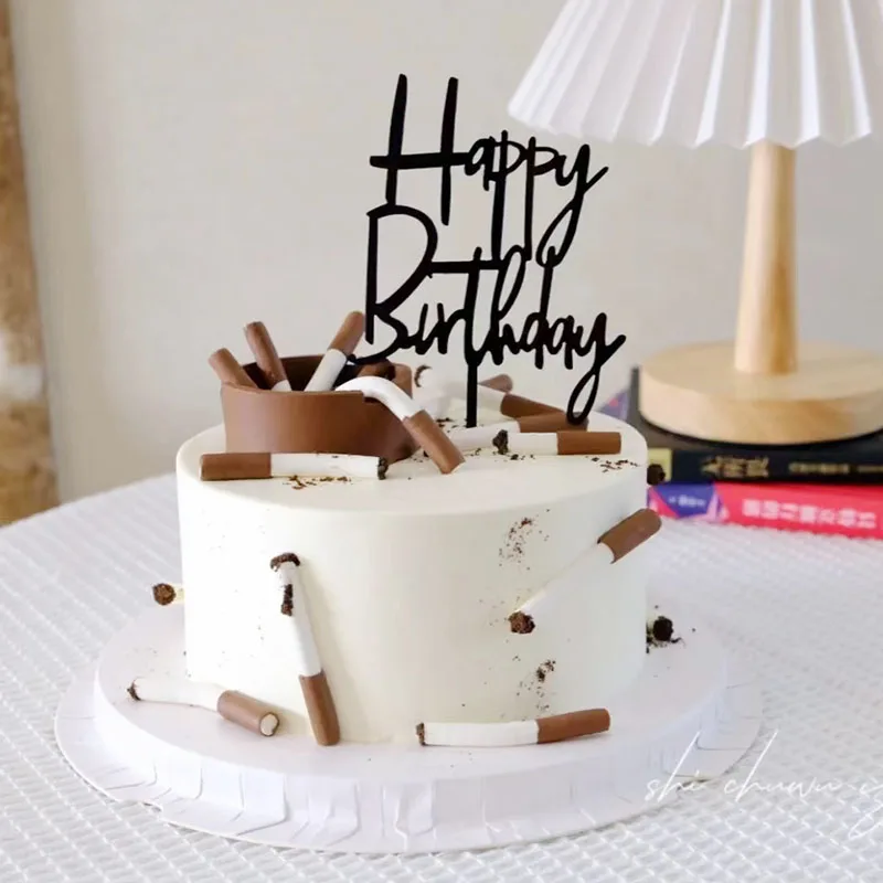 Men's Ashtray Simulation Cigarette Cake Topper Decoration Husband Father 30/40/50/60/70Th Birthday Party Dessert Table Dress Up