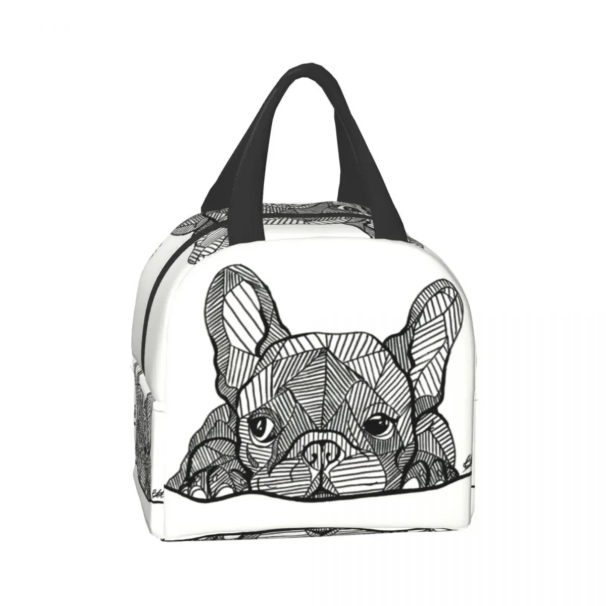 French Bulldog Puppy Facial Insulated Lunch Bag for Work School Picnic Resuable Portable Thermal Cooler Lunch Box for Women Kids