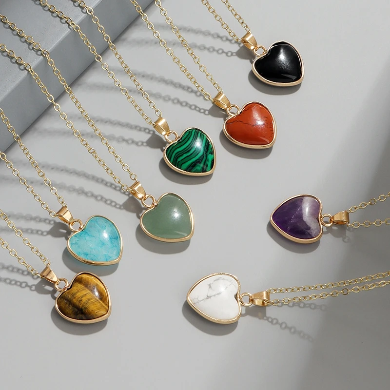 Pendentif en forme de cœur, oeil de tigre naturel, Quartz, collier de pierres précieuses, accessoires de guérison Reiki, cadeau de saint valentin pour femmes, 1 pièce
