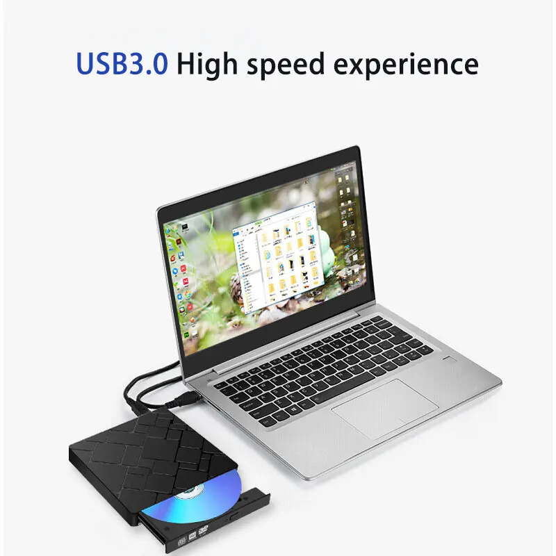 Unidad óptica para ordenador portátil y PC, lector de alta velocidad con USB 3,0 y Tipo C Delgado externo DVD RW CD Writer Drive Burner