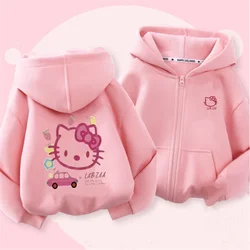 Frühling und Herbst Herren- und Damen-Kapuzenpullover mit Reißverschluss, 3–12 Jahre alt, Kinder-Reißverschluss-Oberteil, lässige Sport-Strickjacke, schöne Hello Kitty