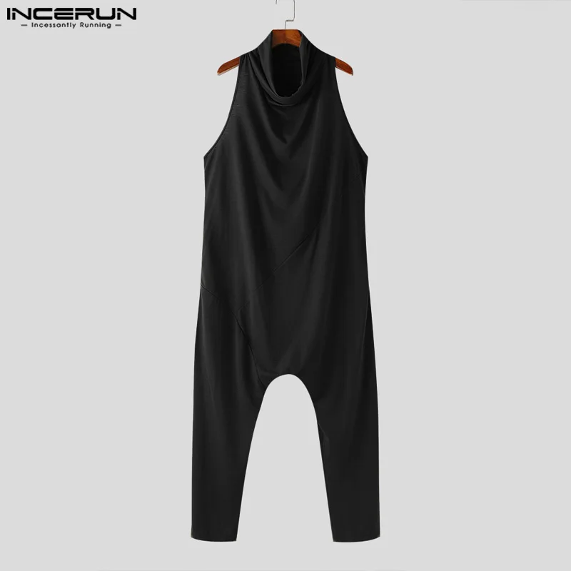 INCERUN-monos de cuello alto para hombre, ropa de calle informal, sin mangas, con cremallera, Color sólido, S-5XL verano, 2024