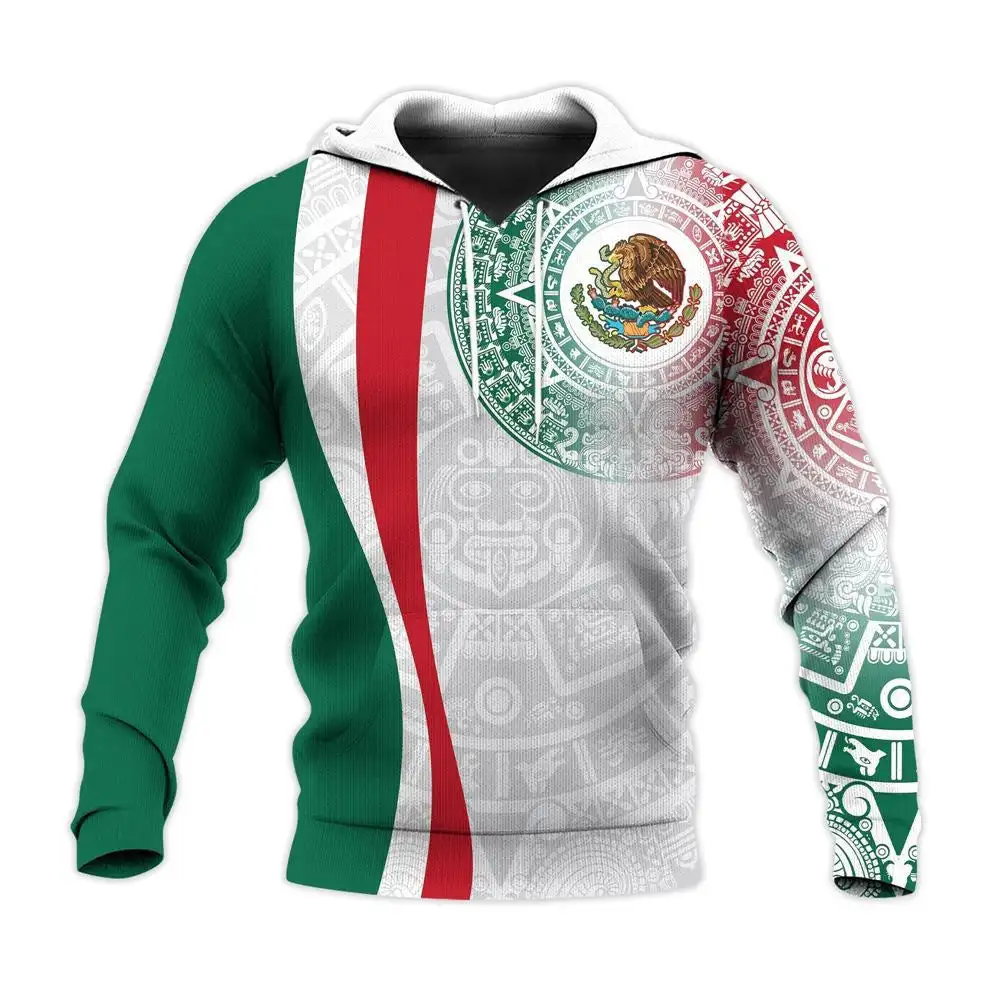 Mexico National Emblem Flag Men Hoodies 3D Print Vintage Men\'s Pullover Tops Casual Long Sleeve Oversize Loose Man Clothing Tops