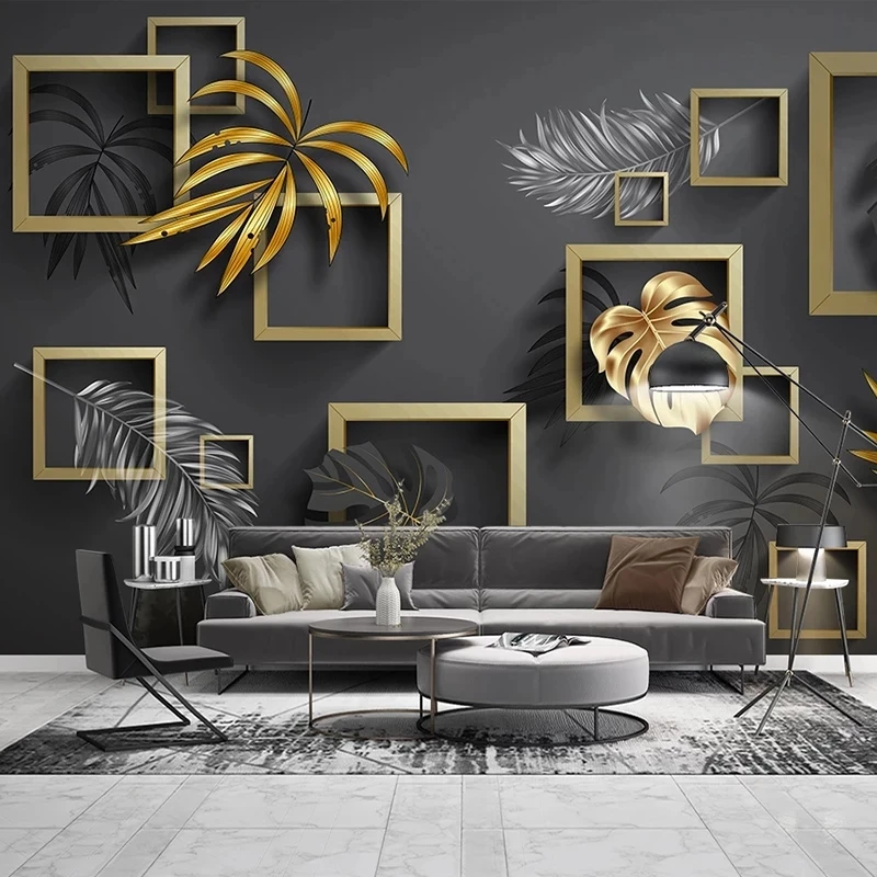 Custom Mural Luxury Art 3D Golden Geometric Leaves Wallpaper Living room sofa TV background wall bedroom restaurant study Hotel