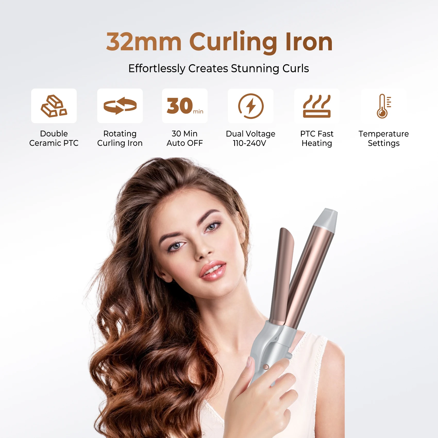 自動セラミックカーラー,LCDディスプレイ,大きなカールと穏やかな波,32mm