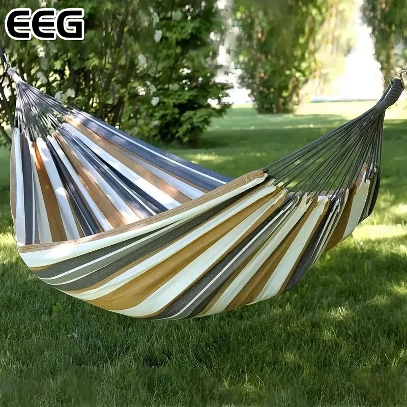 

Single Double Canvas Hammocks Outdoor Camping Indoor Courtyard Sleeping Children's Swing Thickened Striped Anti Rollover Hammock
