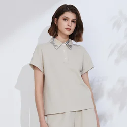 K2374L Luxury Cotton Summer Short Sleeved T-Shirt ladies clothes Women's Clothing Shirt Collar