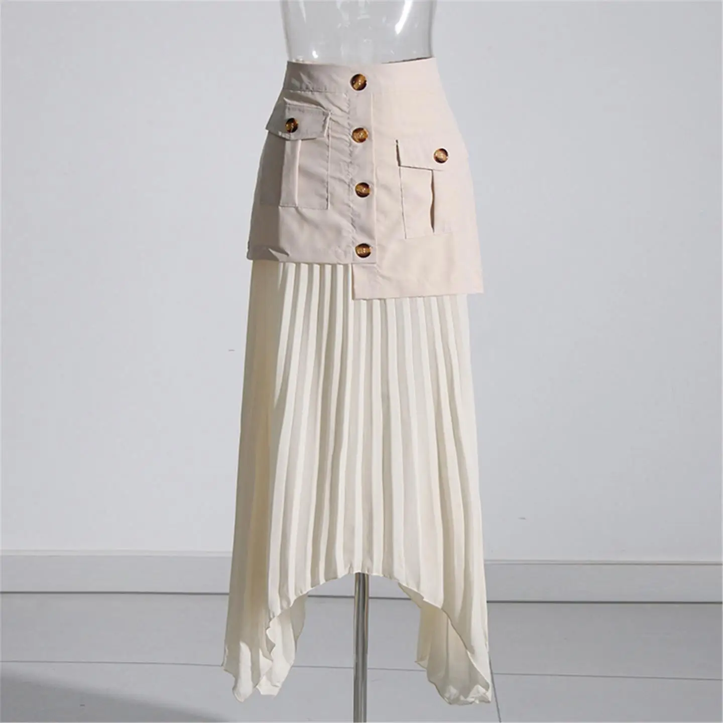 Ele mi-longue gland garniture jupe plissée femmes Faion automne nouveau Sle couleur Pure Blo irrégulière européenne Sle jupe