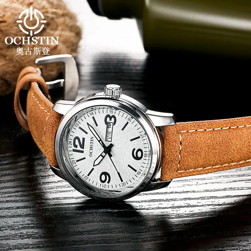 OCHSTIN ساعة يد رجالية بحزام من الجلد الطبيعي رائجة البيع ساعات حركة كوارتز للرجال موضة مقاومة للماء سلسلة أسطورة ساعة رجالية #1