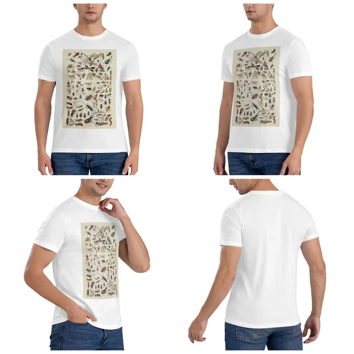 100% Cotton Insects Chart. Scientific Text In French T-Shirt Men's Classic Oversized T Shirt Men Crew Neck Summer Shirts Tops