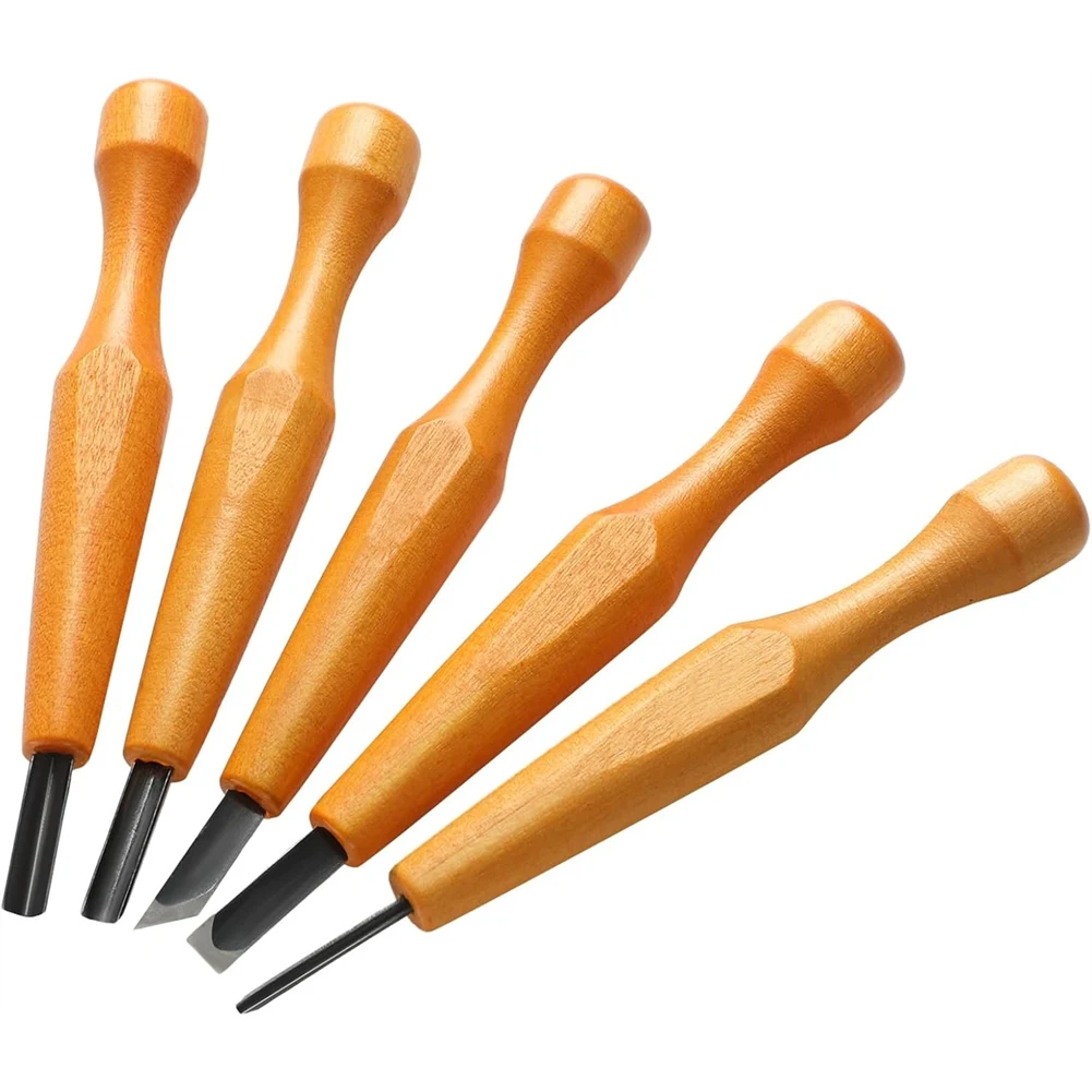 ABZT 5 Pcs Linocut Carving Tools Set Wood Carving Knifes Chisel Flat V Shaped Angled Gouge Half Round Carving Tools