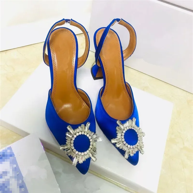 2026 European and American women's new high heels satin rhinestone sun buckle decoration fashion shoes - Image 5