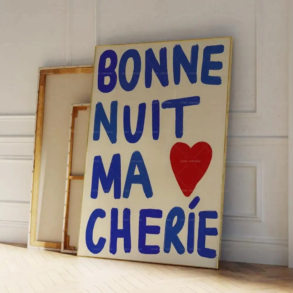 Modern Good Night French Bonne Nuit Ma Cherie Love Couple Quotes Wall Art Prints Canvas Painting Poster Pictures For Living Room