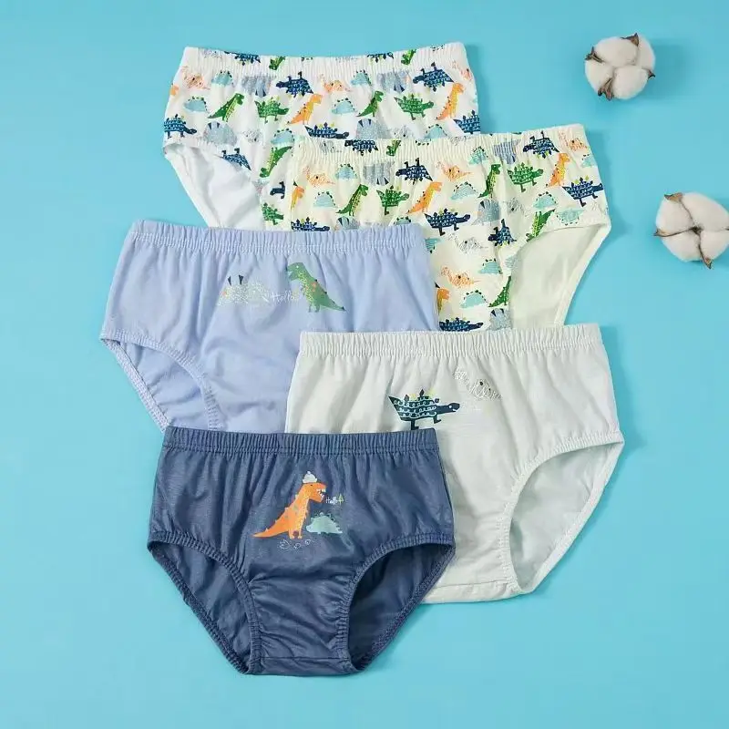 Kids Cotton Triangle Underwear Dinosaur Pattern Boys Briefs Set of 5/10 High-Quality Breathable Soft Children's Underpants