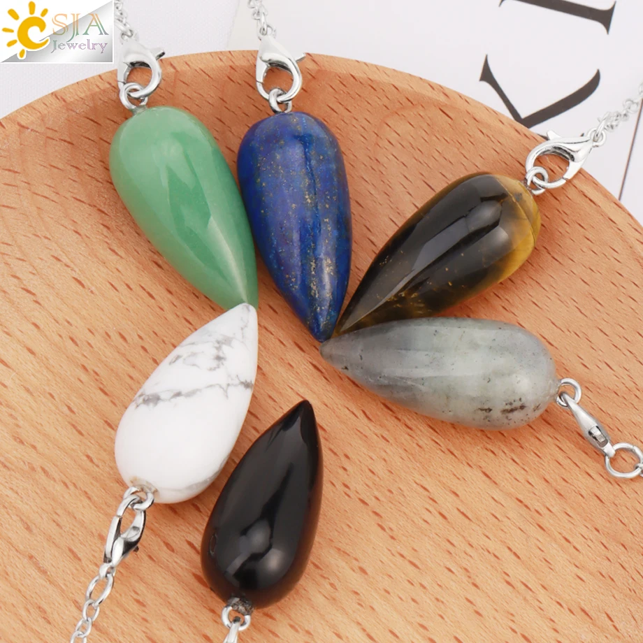 Spiritual Pendulum Natural Gem Stone Pendant Water Drop Crystal Healing Pendulums for Divination Dowsing Pendulos Witch T041