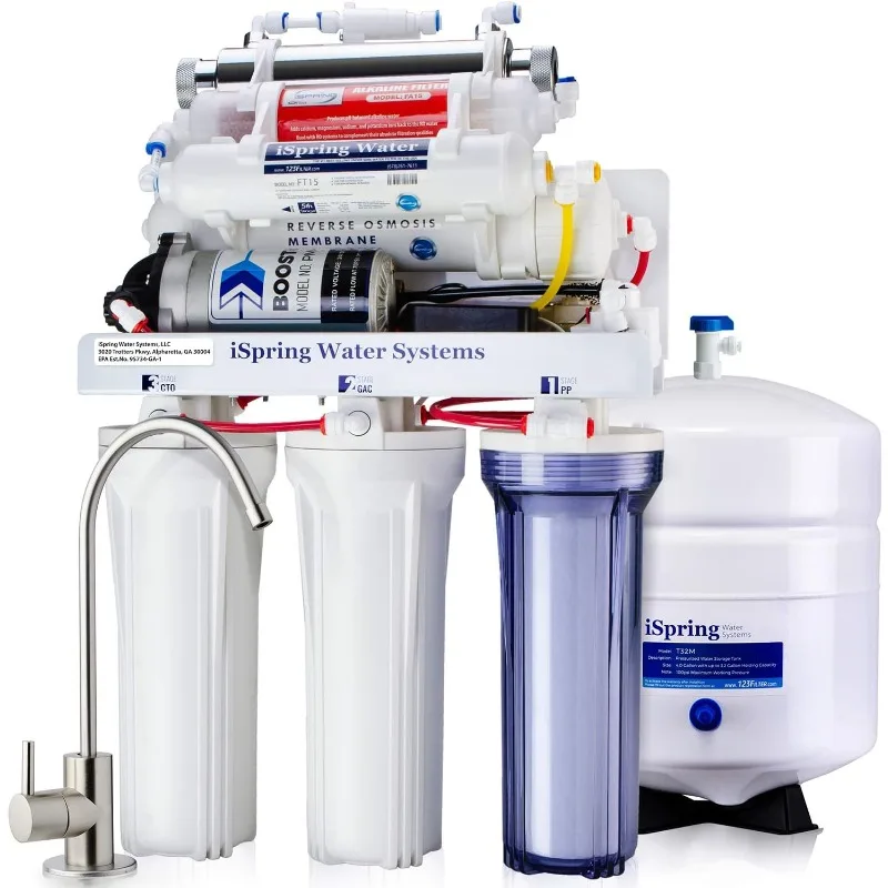 

RCC1UP-AK 100GPD Under Sink 7-Stage Reverse Osmosis RO Drinking Filtration System and Water Filter for Sink with Alkaline