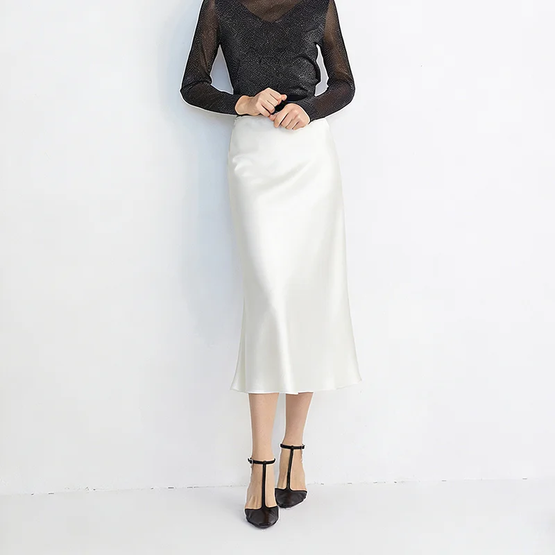 

Fashion Medium Length Shiny Fabric Slim Fitting Elegant Temperament A-line Bodycon Skirt For Women PY26029