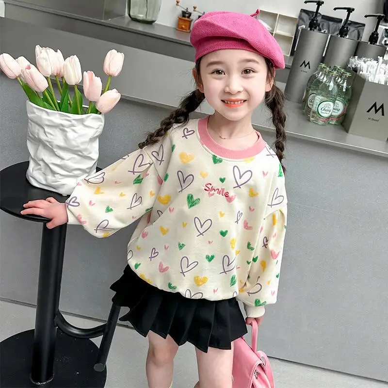 Child Cartoon Kawaii Long Sleeved Autumn New Round Neck Tops Sweet Fashion T-Shirt Sweat Wicking Moisture Absorbing Sweatshirt