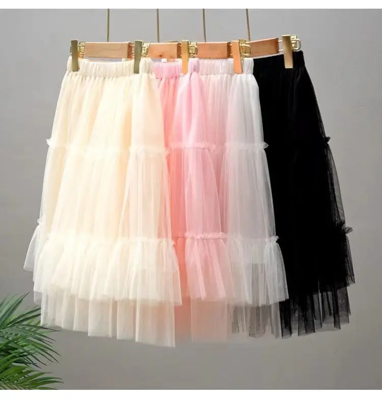 Girls Skirt 2025 Summer New Korean Dynamic Girl Retro Multi Layered Mesh Children Half Length Skirt Versatile