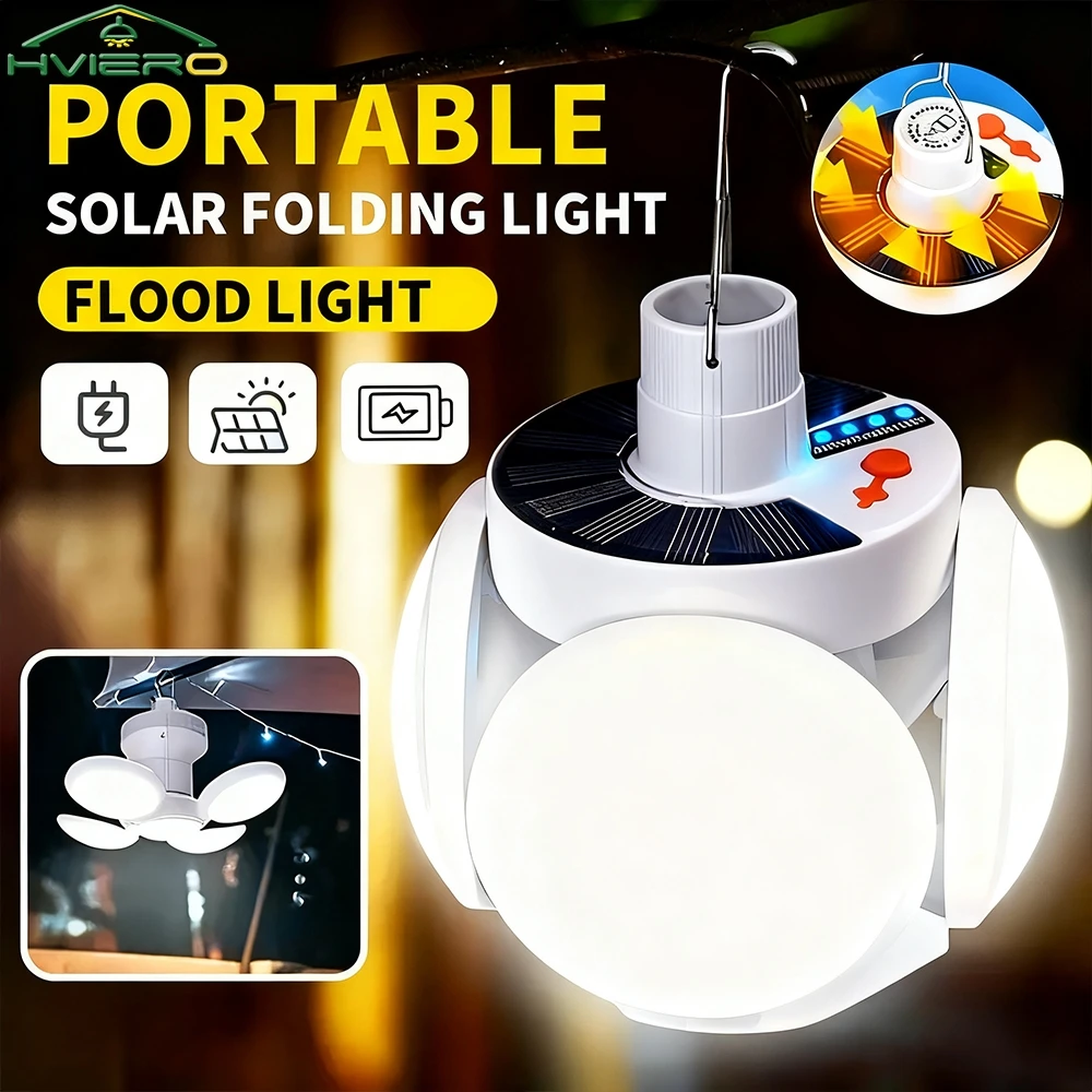 Portable Solar Camping Light with Hook Remote Control Folding Football Bulb Rechargeable Desk Lamp for Tent Emergency Chandelier