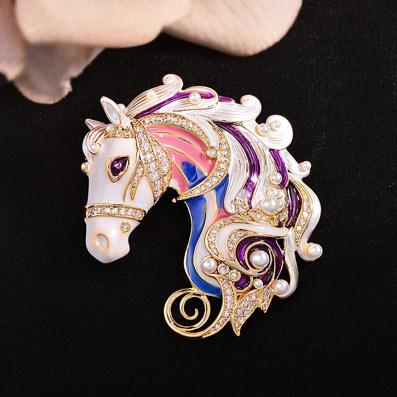 Dreamy Colorful Pearl Horse Head Brooch , Micro-Set Zircon Animal Brooch, Elegant and Sophisticated Zodiac Gift XR16379