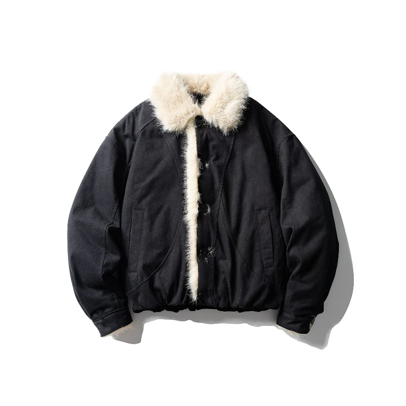 

Men's winter jacket with wool collar, warm and thick parka coat, retro loose and plush men's jacket, American long sleeved