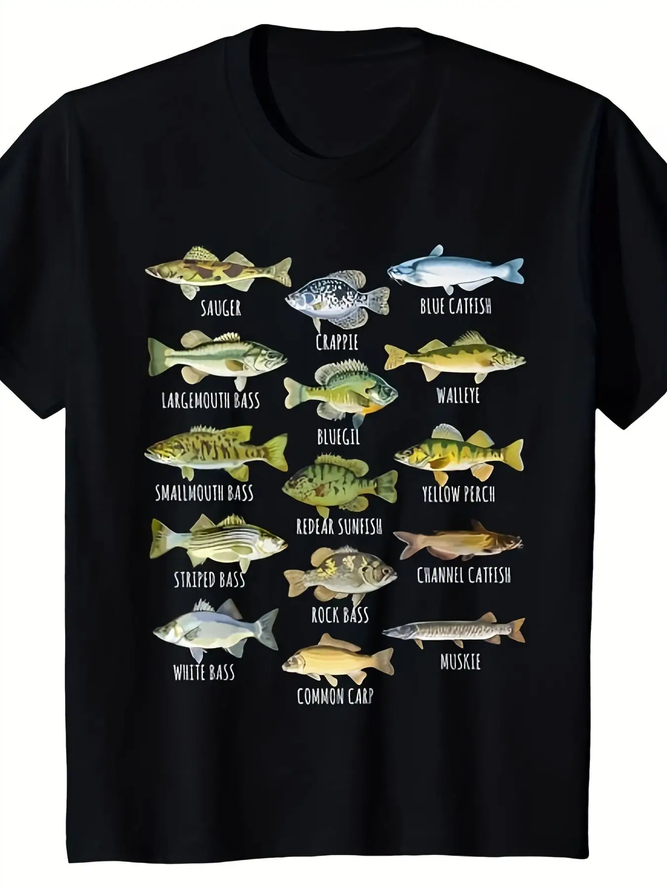 Men's Vintage Fish Creature Pattern T‑Shirt ‑ 26 North American Freshwater Fish Chart Designs, Educational Fishing Lovers Gift, Shirt, Halloween Men's T‑Shirt, Fun Men's T‑Shirt, Pattern Men's T‑Shirt