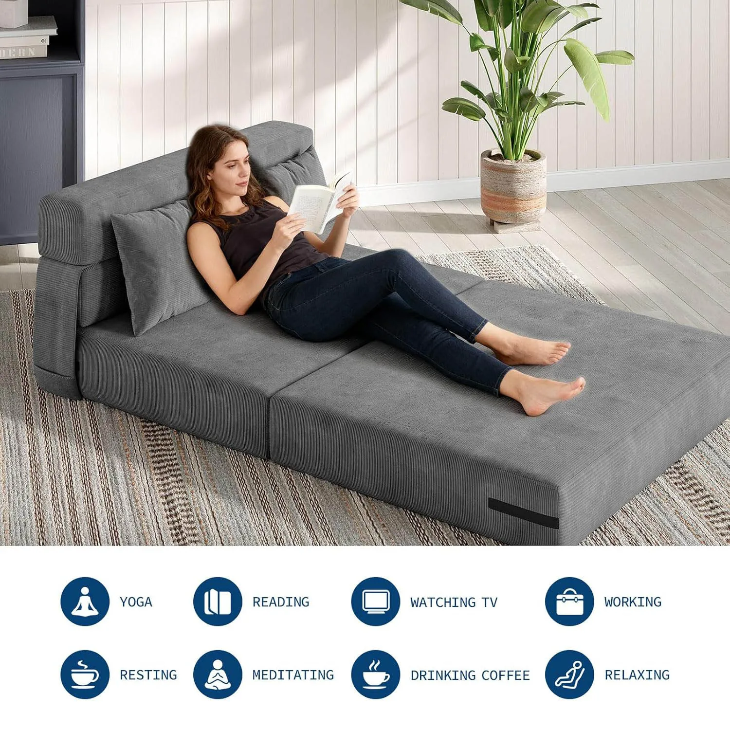 Klappbares Schlafsofa und Stuhlbett, umwandelbares Schlafsofa, ausklappbares Sofa, Couch mit Kissen, getufteter Boden, Lounge für Wohnzimmer, Schlafzimmer – Detail 4