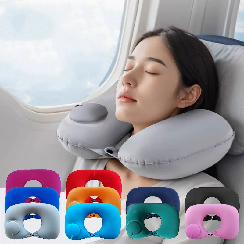 Inflatable Travel Pillow Airplane Neck Pillow U-shaped Cervical Orthopedic Protection Pillow Outdoor Portable Foldable Pillows