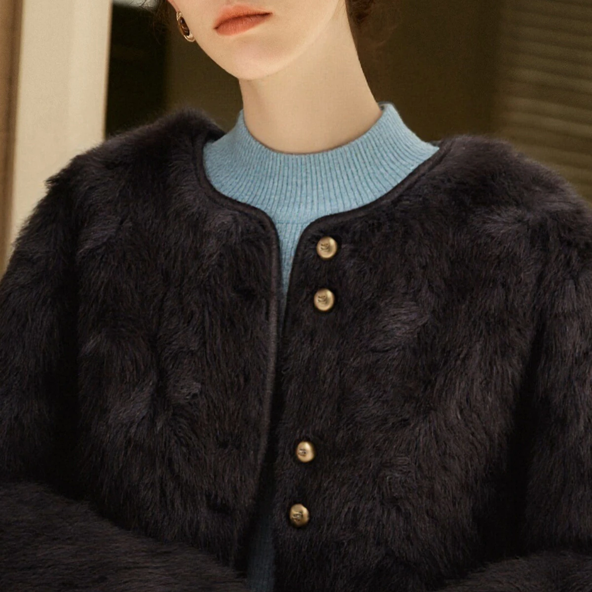 OLrain Commute معطف فرو صناعي بسيط للنساء شتاء 2025 سترات برقبة دائرية معاطف صلبة فضفاضة واحدة الصدر للسيدات GO57DP002511 #3
