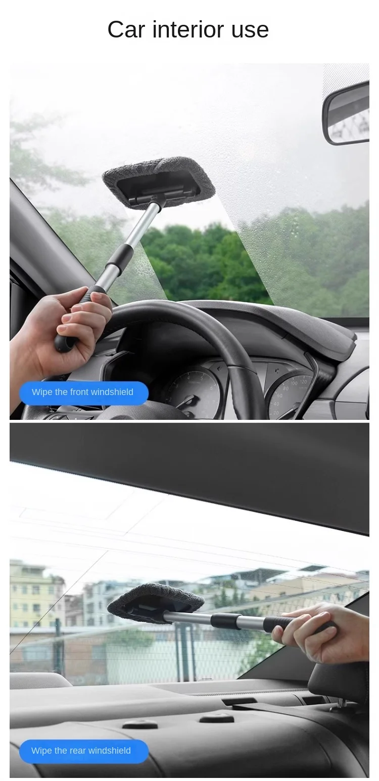 Auto-Fensterreiniger-Bürstenset Mikrofaser-Windschutzscheiben-Reinigungswerkzeug Auto-Innenraum-Glaswasch-Wischer Langer Griff Wiederverwendbares Tuchpad – Detail 9