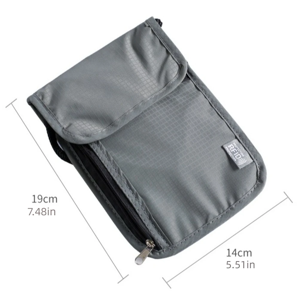 Anti-Theft RFID Passport Bag Neck Hanging Multi-Pockets Neck Wallet Rfid-Blocking Multifunction Document Credit Case Bank Card