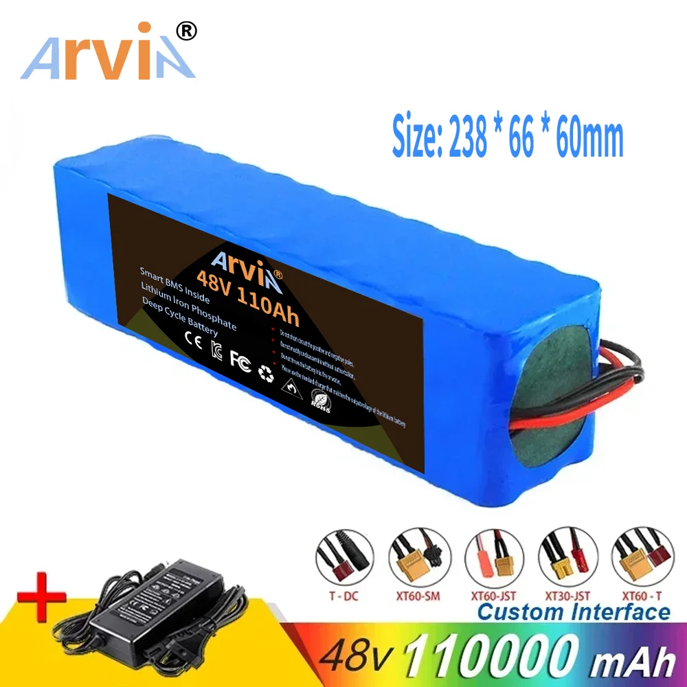 

New 48V 110Ah 20000W 13S3P lithium-ion battery pack, suitable for bicycles and scooters with BMS+free 54.6V charger